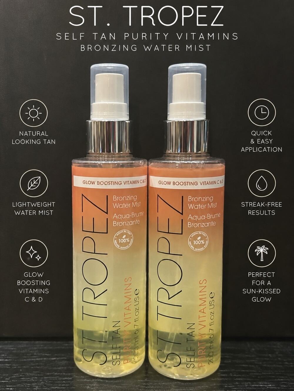 St Tropez Self Tan Purity Vitamins Bronzing Water Mist 6.7 oz 2 Pack